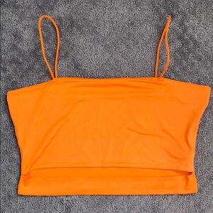 neon orange tank crop top with stomach strap